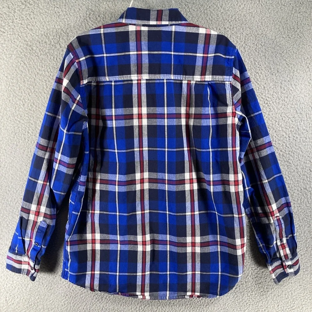 The Childrens Place Plaid Button Down Boys 16 XXL Blue Red White Cotton Shirt